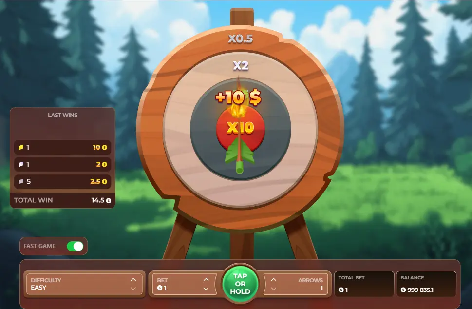 Forest Arrow casino game main interface, win 10$